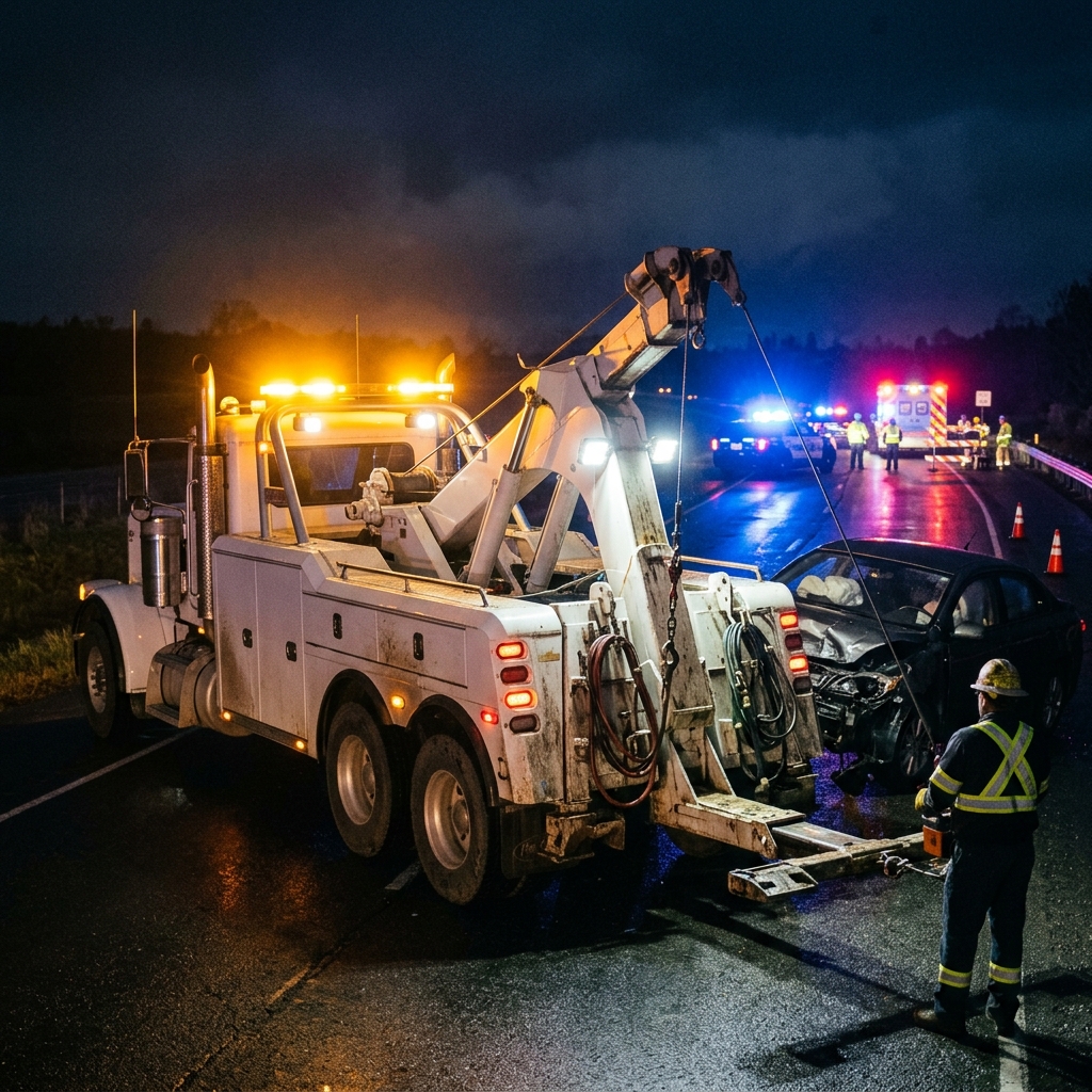 Accident recovery towing damaged vehicle in Franklin